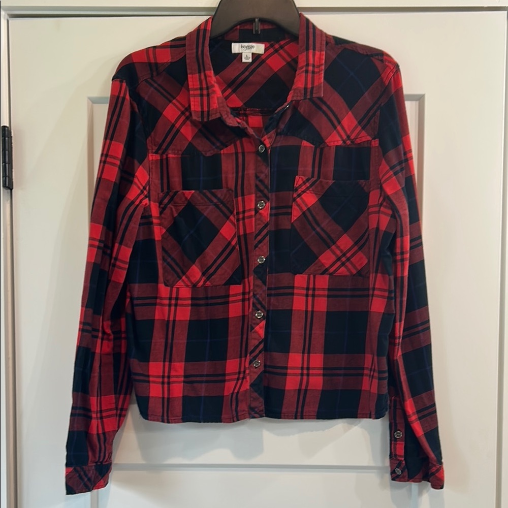 Plaid Button Down Shirt - Red and Black